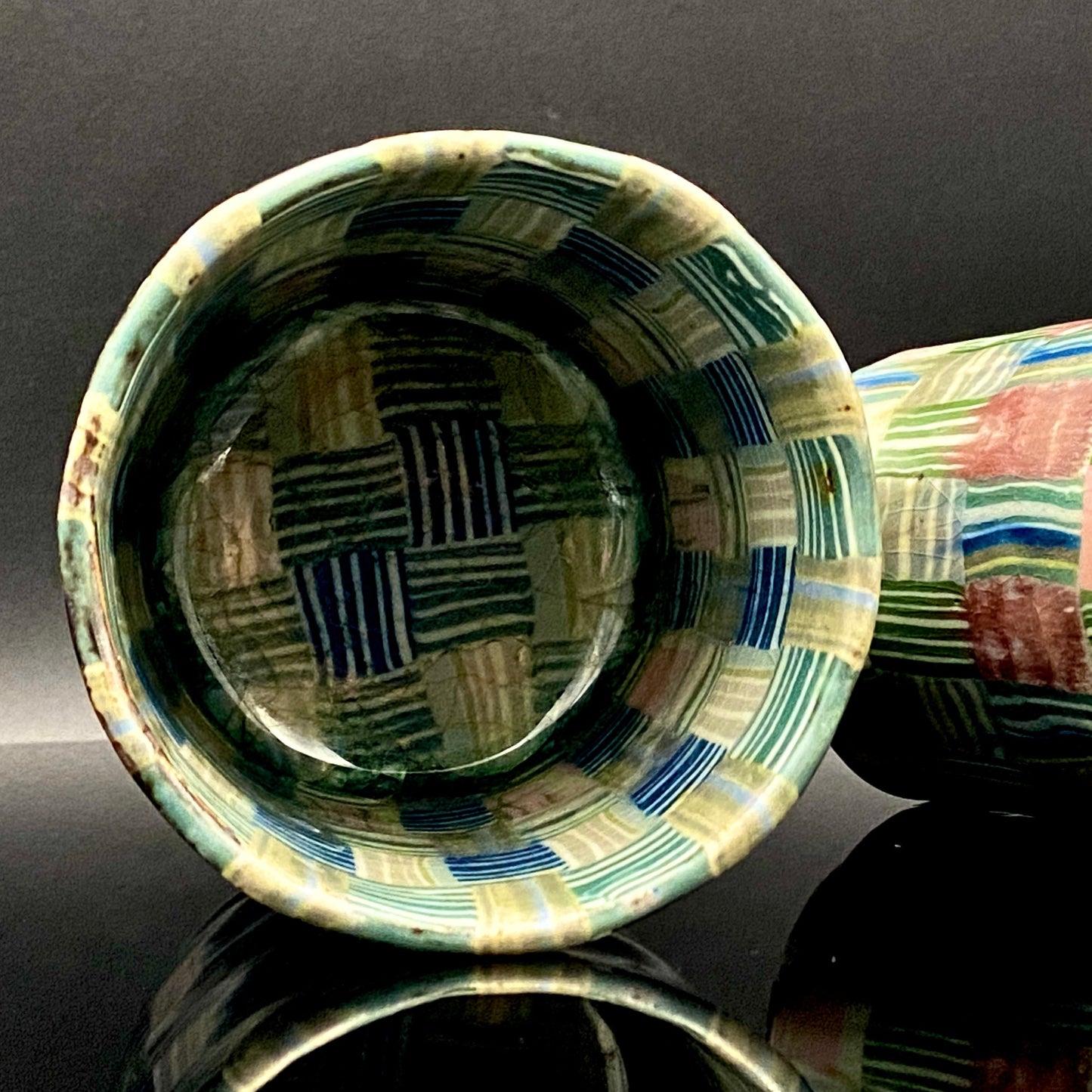 内田泰秀 晩年成熟期の傑作、失われた幻の技法「表裏貫通錦練上手」陶製ロックグラス２点セット #158