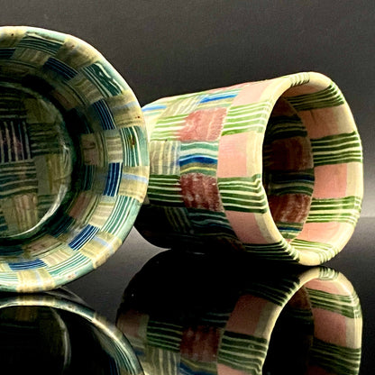 内田泰秀 晩年成熟期の傑作、失われた幻の技法「表裏貫通錦練上手」陶製ロックグラス２点セット #158