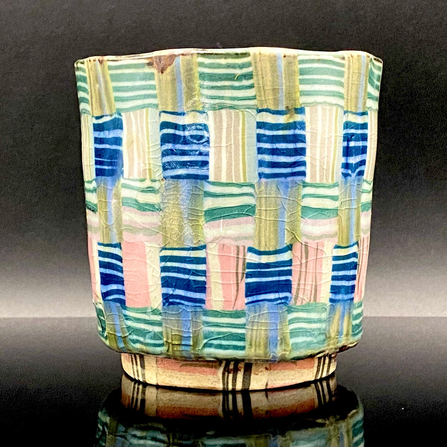 内田泰秀 晩年成熟期の傑作、失われた幻の技法「表裏貫通錦練上手」陶製ロックグラス２点セット #158