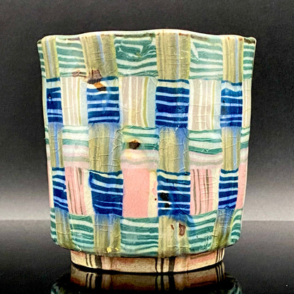 内田泰秀 晩年成熟期の傑作、失われた幻の技法「表裏貫通錦練上手」陶製ロックグラス２点セット #158