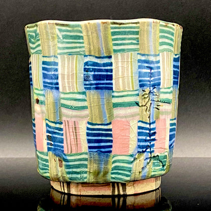 内田泰秀 晩年成熟期の傑作、失われた幻の技法「表裏貫通錦練上手」陶製ロックグラス２点セット #158