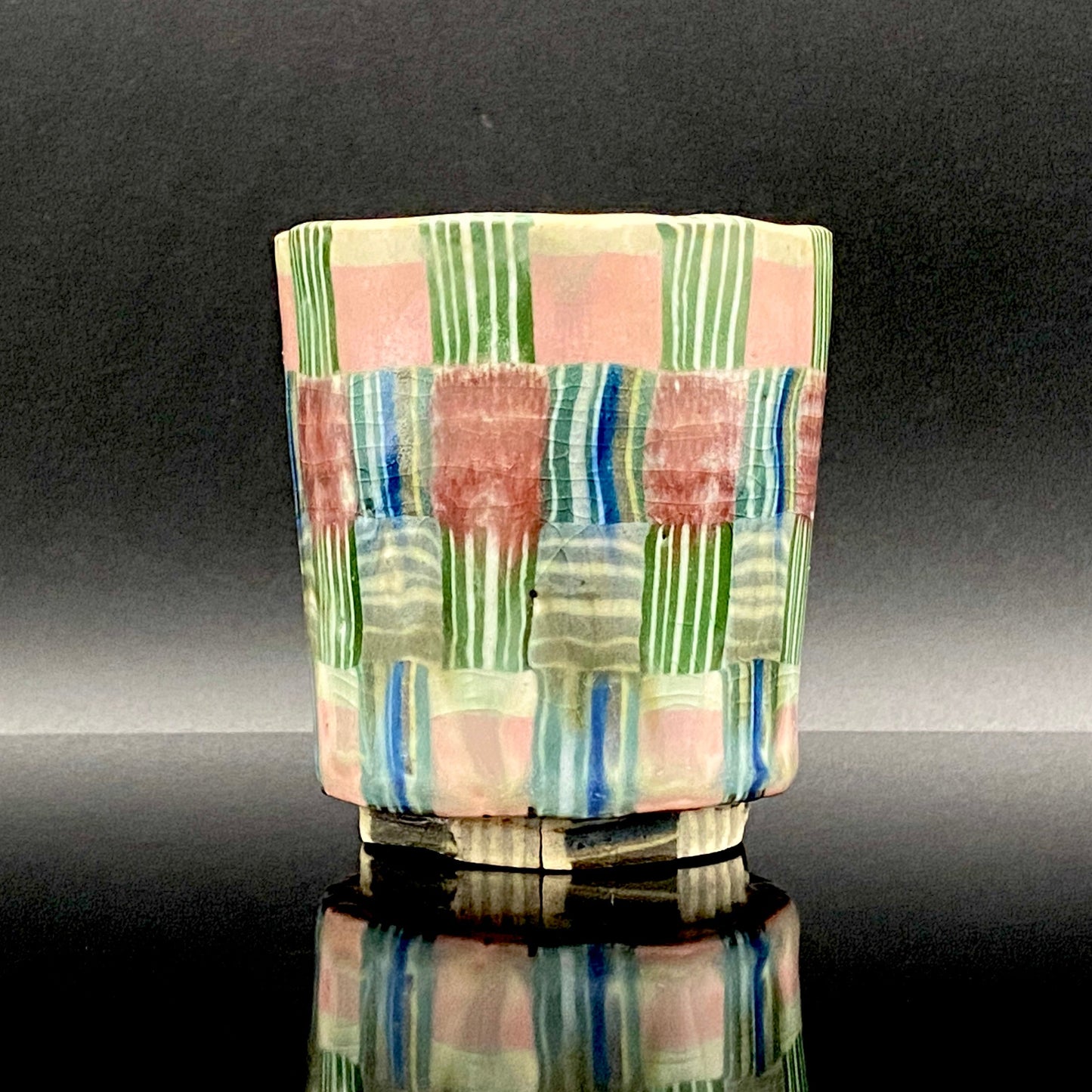 内田泰秀 晩年成熟期の傑作、失われた幻の技法「表裏貫通錦練上手」陶製ロックグラス２点セット #158