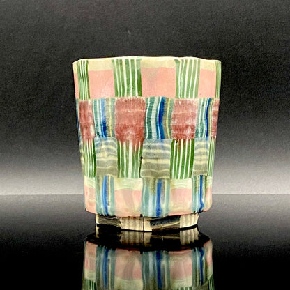 内田泰秀 晩年成熟期の傑作、失われた幻の技法「表裏貫通錦練上手」陶製ロックグラス２点セット #158