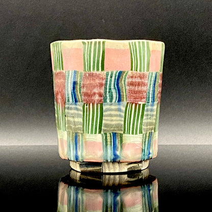内田泰秀 晩年成熟期の傑作、失われた幻の技法「表裏貫通錦練上手」陶製ロックグラス２点セット #158