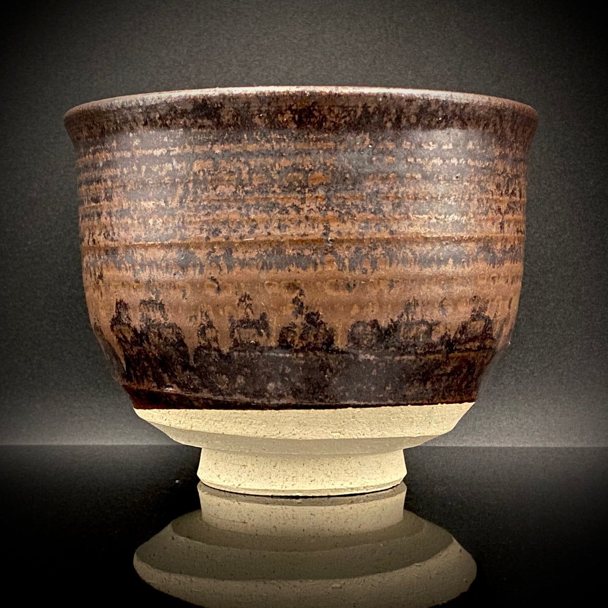 艺术保存指定作家 美国大都会艺术博物馆参展作家 二世水野寿山（Mizuno Juzan）作 铁砂釉茶碗 和风岩石杯 陈年酒用酒器 #421