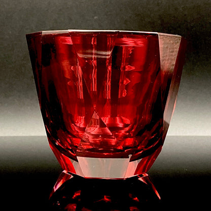Hand-blown Art Glass by Hisatoshi Iwata, Kin-aka Kiriko (Gold Ruby Glass) Rocks Glass, 1 Piece, #160