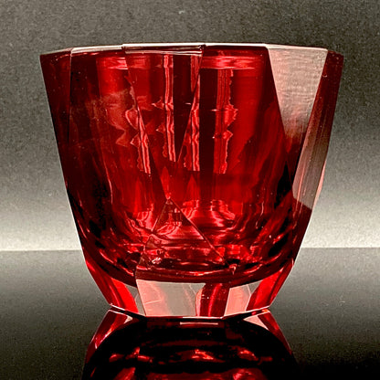 Hand-blown Art Glass by Hisatoshi Iwata, Kin-aka Kiriko (Gold Ruby Glass) Rocks Glass, 1 Piece, #160