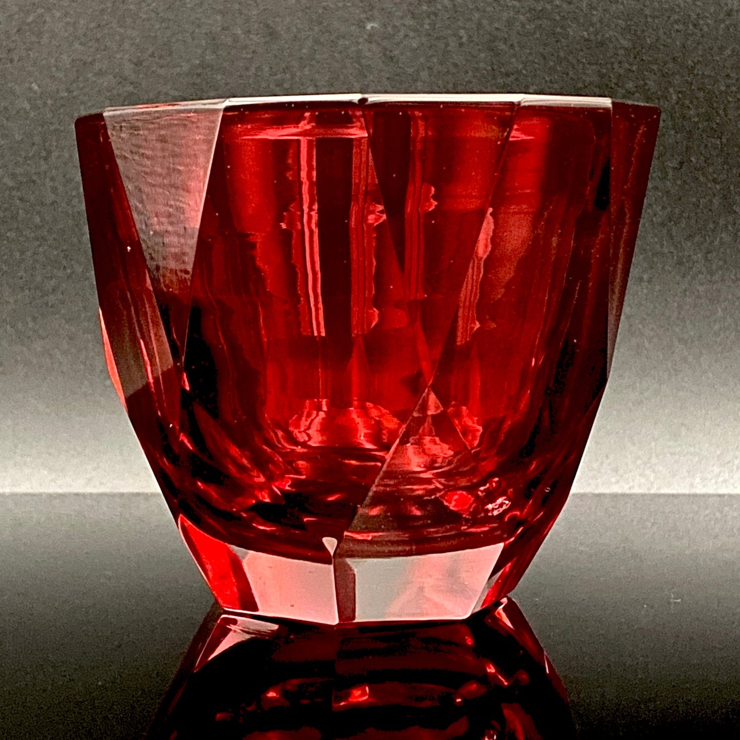 Hand-blown Art Glass by Hisatoshi Iwata, Kin-aka Kiriko (Gold Ruby Glass) Rocks Glass, 1 Piece, #160