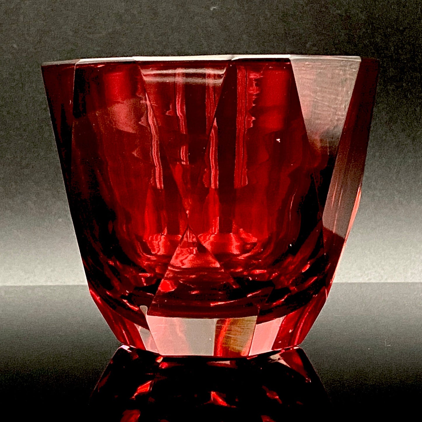 Hand-blown Art Glass by Hisatoshi Iwata, Kin-aka Kiriko (Gold Ruby Glass) Rocks Glass, 1 Piece, #160