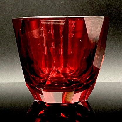 Hand-blown Art Glass by Hisatoshi Iwata, Kin-aka Kiriko (Gold Ruby Glass) Rocks Glass, 1 Piece, #160
