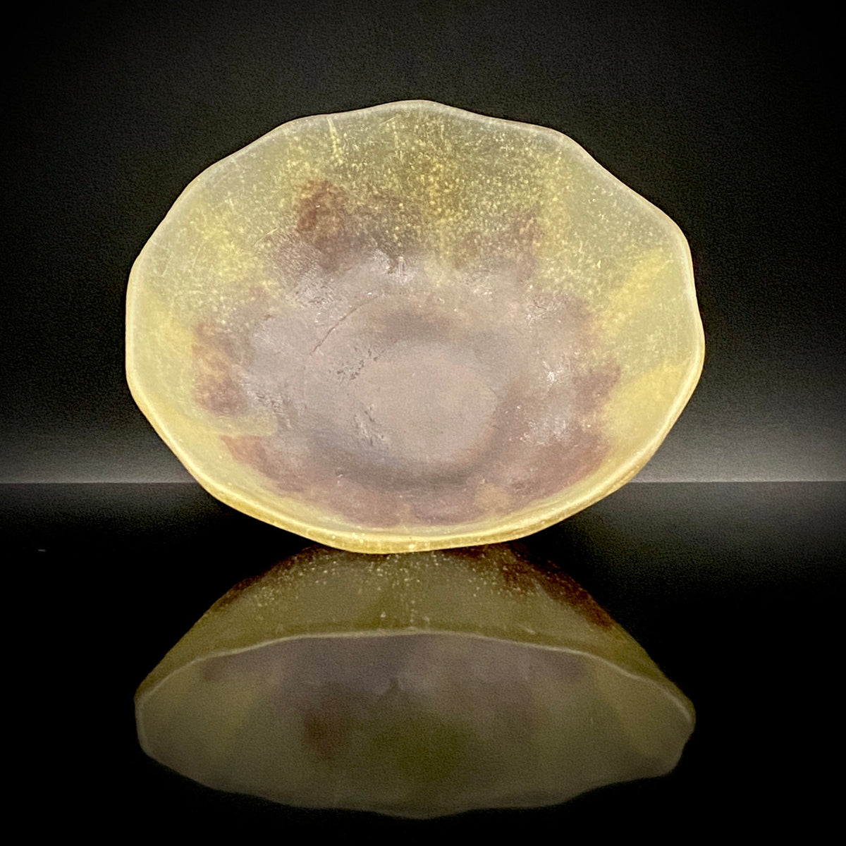 米国コーニングガラス美術館収蔵作家 パリ・ポンピドゥー・センター「前衛芸術の日本」展出品 各務 満 『くりすたる茶盌』 赤紫色彩 つや消し 氷皿・菓子皿見立て #466