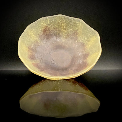 米国コーニングガラス美術館収蔵作家 パリ・ポンピドゥー・センター「前衛芸術の日本」展出品 各務 満 『くりすたる茶盌』 赤紫色彩 つや消し 氷皿・菓子皿見立て #466