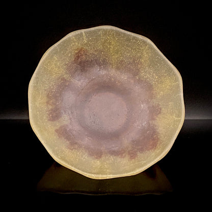 米国コーニングガラス美術館収蔵作家 パリ・ポンピドゥー・センター「前衛芸術の日本」展出品 各務 満 『くりすたる茶盌』 赤紫色彩 つや消し 氷皿・菓子皿見立て #466