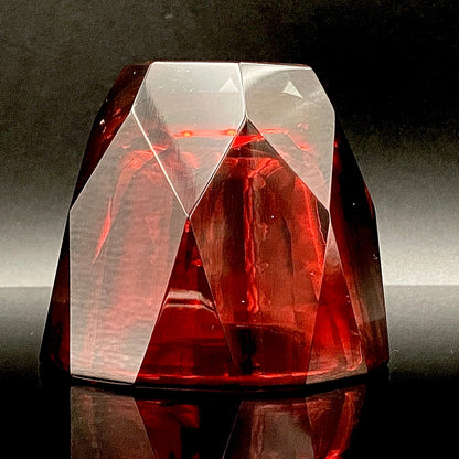 岩田 久利 作 手吹工芸硝子 赤切子 金赤（ゴールド・ルビー・グラス）ロックグラス 