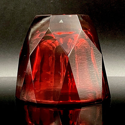 岩田 久利 作 手吹工芸硝子 赤切子 金赤（ゴールド・ルビー・グラス）ロックグラス 