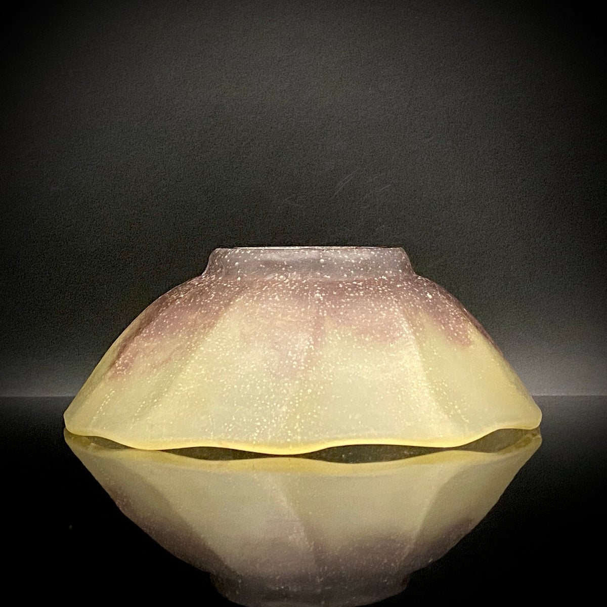 米国コーニングガラス美術館収蔵作家 パリ・ポンピドゥー・センター「前衛芸術の日本」展出品 各務 満 『くりすたる茶盌』 赤紫色彩 つや消し 氷皿・菓子皿見立て #466