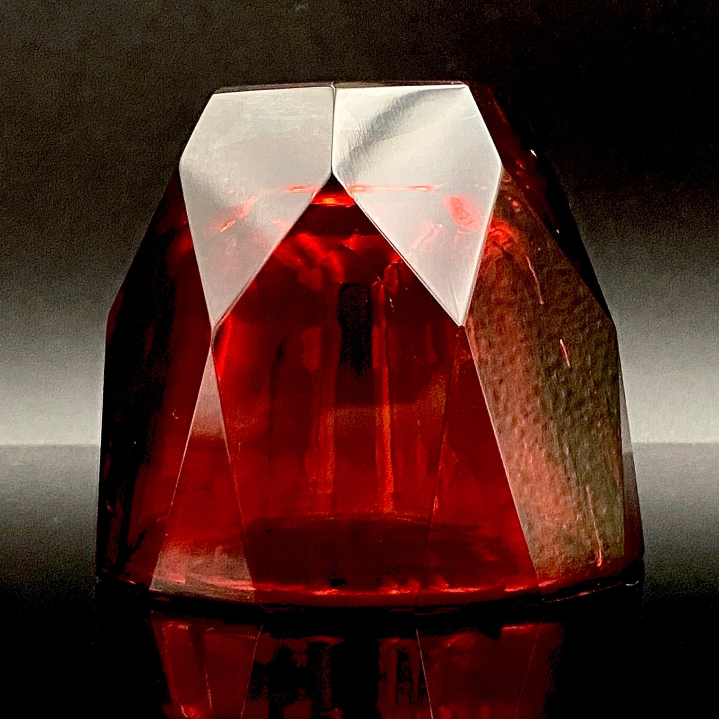 Hand-blown Art Glass by Hisatoshi Iwata, Kin-aka Kiriko (Gold Ruby Glass) Rocks Glass, 1 Piece, #160
