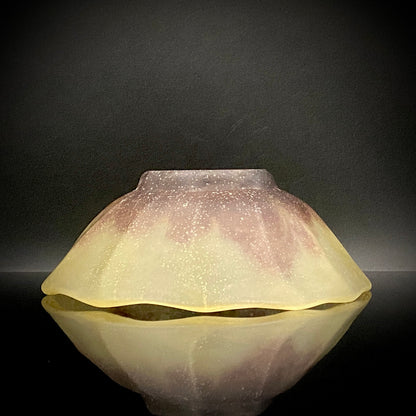 米国コーニングガラス美術館収蔵作家 パリ・ポンピドゥー・センター「前衛芸術の日本」展出品 各務 満 『くりすたる茶盌』 赤紫色彩 つや消し 氷皿・菓子皿見立て #466