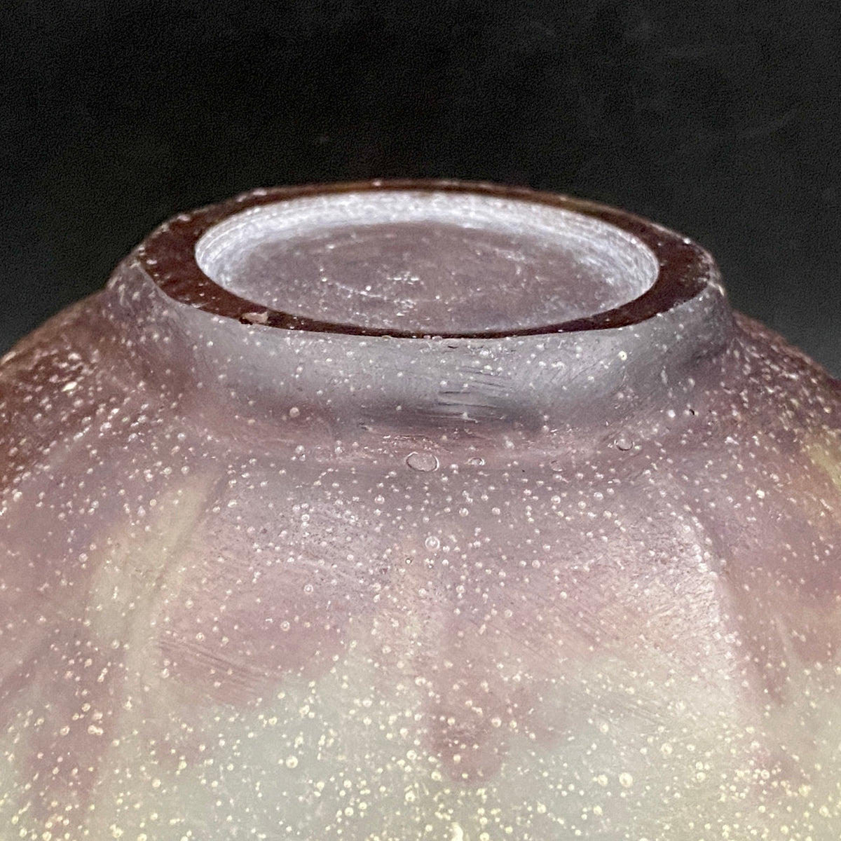 米国コーニングガラス美術館収蔵作家 パリ・ポンピドゥー・センター「前衛芸術の日本」展出品 各務 満 『くりすたる茶盌』 赤紫色彩 つや消し 氷皿・菓子皿見立て #466