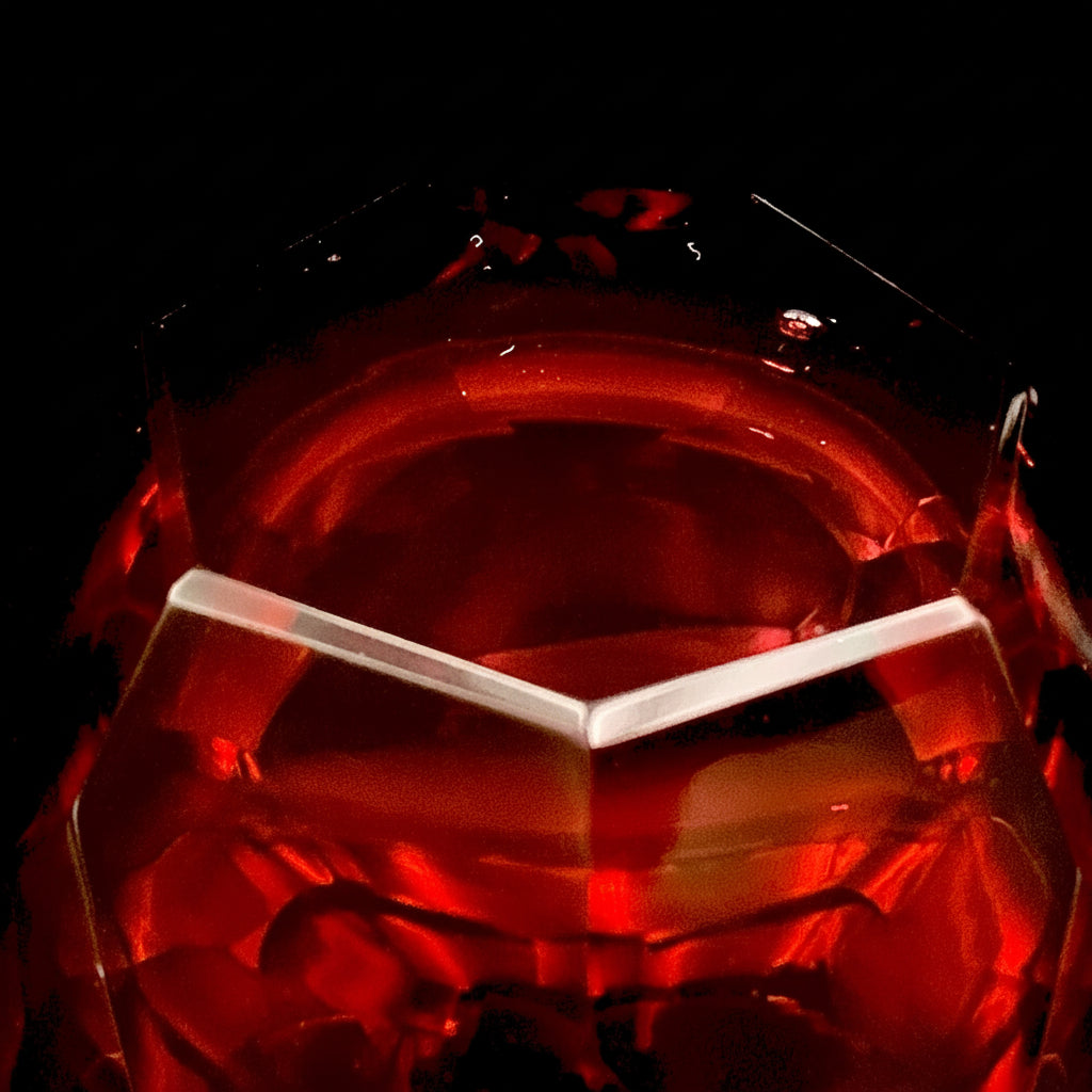 Hand-blown Art Glass by Hisatoshi Iwata, Kin-aka Kiriko (Gold Ruby Glass) Rocks Glass, 1 Piece, #160