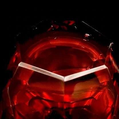 Hand-blown Art Glass by Hisatoshi Iwata, Kin-aka Kiriko (Gold Ruby Glass) Rocks Glass, 1 Piece, #160