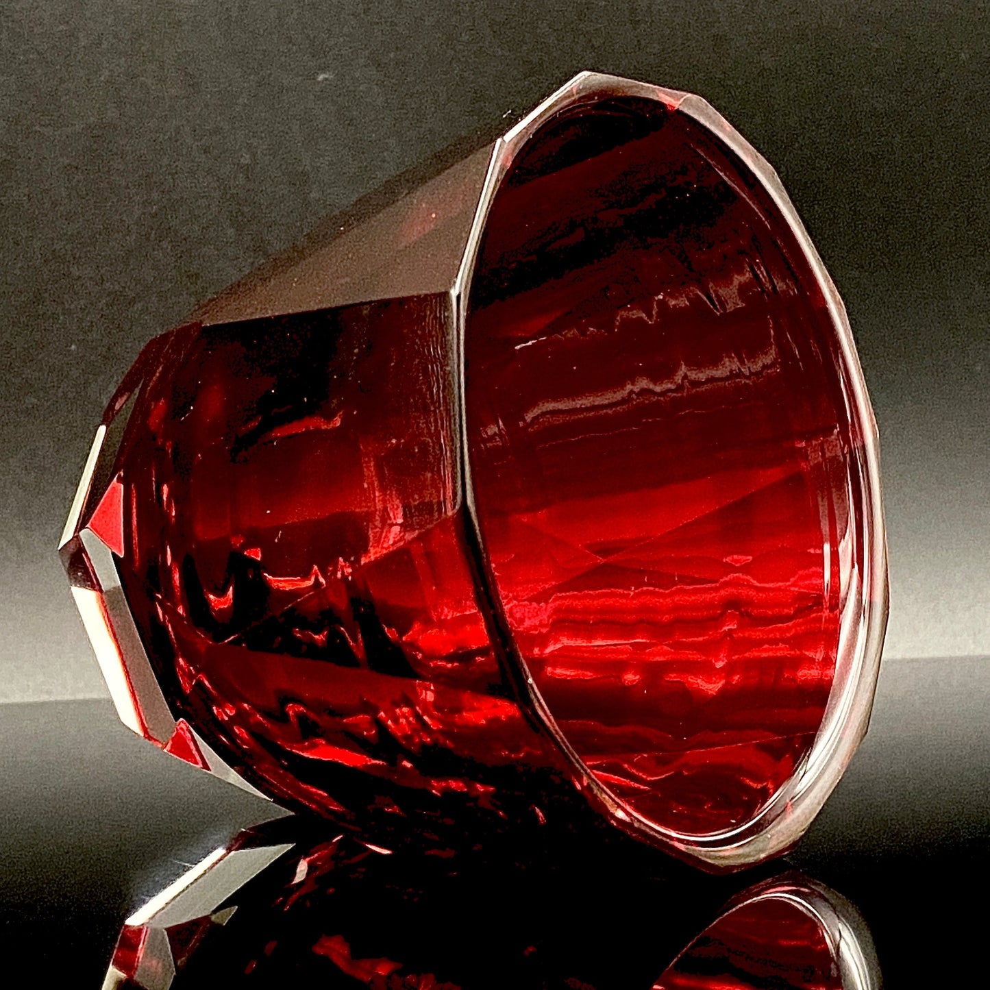 Hand-blown Art Glass by Hisatoshi Iwata, Kin-aka Kiriko (Gold Ruby Glass) Rocks Glass, 1 Piece, #160