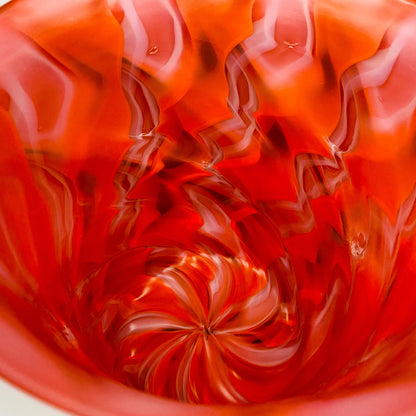 Vibrant Scarlet Pulse: Hand-Blown Glass Masterpiece, Aka-Yahazu "Scarlet Flame" Ice Bowl #164