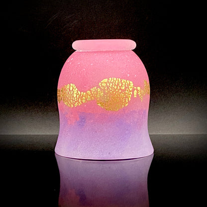 国立工芸館・米国コーニングガラス美術館収蔵作家 日本ガラス工芸協会元副会長 竹内 傳治 作 色ガラス金箔帯 ぐい呑 和のショットグラス #248