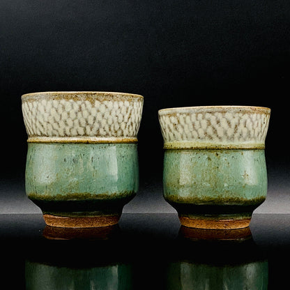 人間国宝 島岡 達三 晩年の傑作 縄文象嵌塩釉 夫婦湯呑 ロックグラス