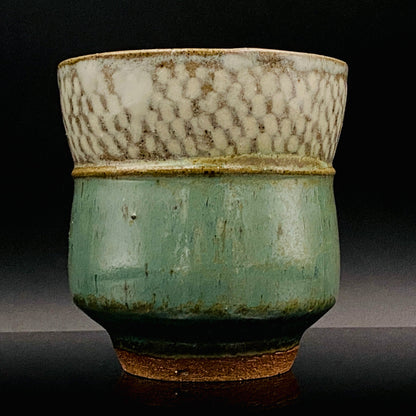 人间国宝 岛冈达三（Shimaoka Tatsuzo） 晚年杰作 绳文象嵌盐釉 夫妇汤吞 威士忌杯 两件套 #170