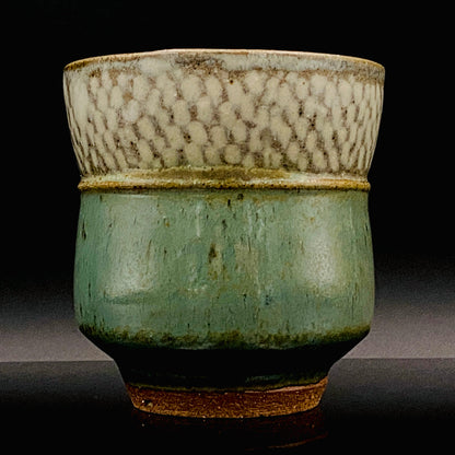 人间国宝 岛冈达三（Shimaoka Tatsuzo） 晚年杰作 绳文象嵌盐釉 夫妇汤吞 威士忌杯 两件套 #170