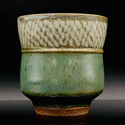 人间国宝 岛冈达三（Shimaoka Tatsuzo） 晚年杰作 绳文象嵌盐釉 夫妇汤吞 威士忌杯 两件套 #170