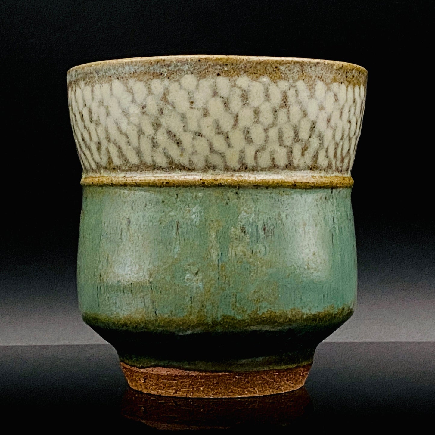 人间国宝 岛冈达三（Shimaoka Tatsuzo） 晚年杰作 绳文象嵌盐釉 夫妇汤吞 威士忌杯 两件套 #170