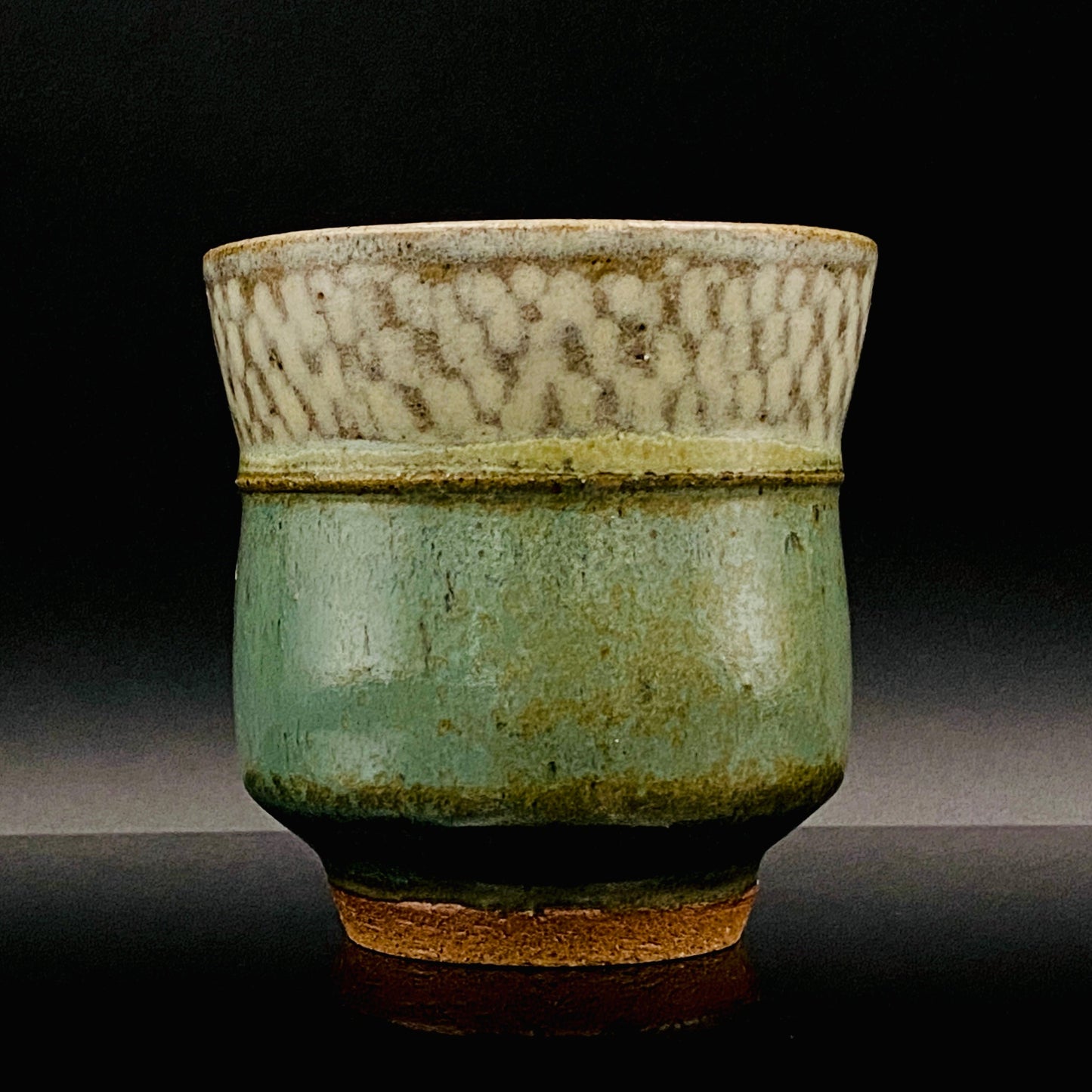 人间国宝 岛冈达三（Shimaoka Tatsuzo） 晚年杰作 绳文象嵌盐釉 夫妇汤吞 威士忌杯 两件套 #170