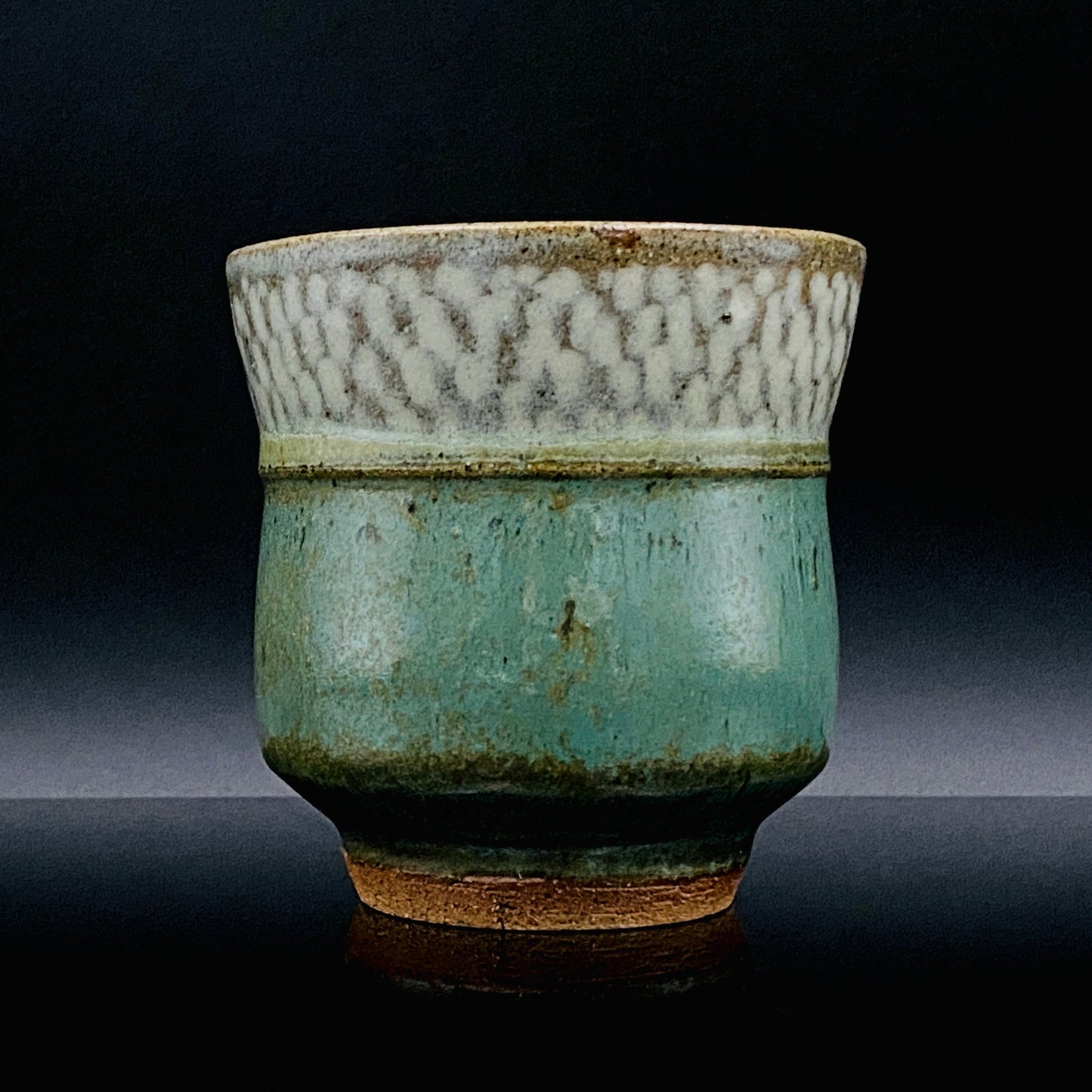 人间国宝 岛冈达三（Shimaoka Tatsuzo） 晚年杰作 绳文象嵌盐釉 夫妇汤吞 威士忌杯 两件套 #170