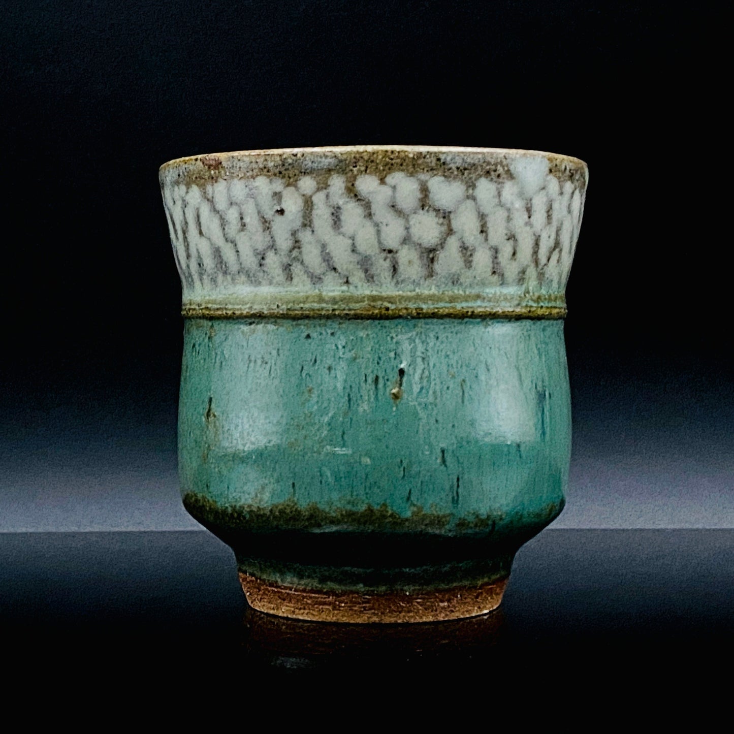 人间国宝 岛冈达三（Shimaoka Tatsuzo） 晚年杰作 绳文象嵌盐釉 夫妇汤吞 威士忌杯 两件套 #170