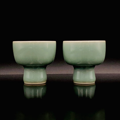 松本 為佐視 作 青磁酒杯 2点セット 汝窯の再定義・レイリー散乱によるエメラルドグリーンの極致