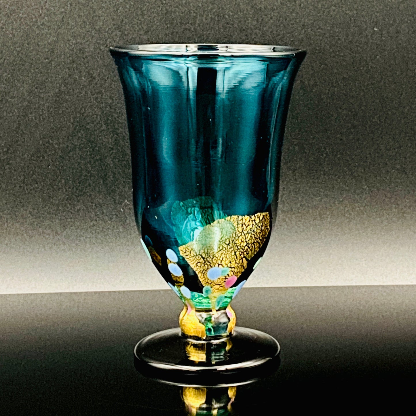 Hand-blown Glass Cup by Koji Ishii: Lapis Lazuli Blue Jellyfish #171