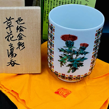 北出星光（Kitade Seiko）/ 北出勇（Kitade Isamu）色绘金彩草花纹 映照琥珀的金色静谧 威士忌杯 #173