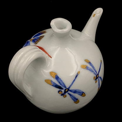 牧勇吉（Maki Yukichi）杰作 青花金彩蜻蛉花纹水注 掌心大小的洋酒用滴水器 #175