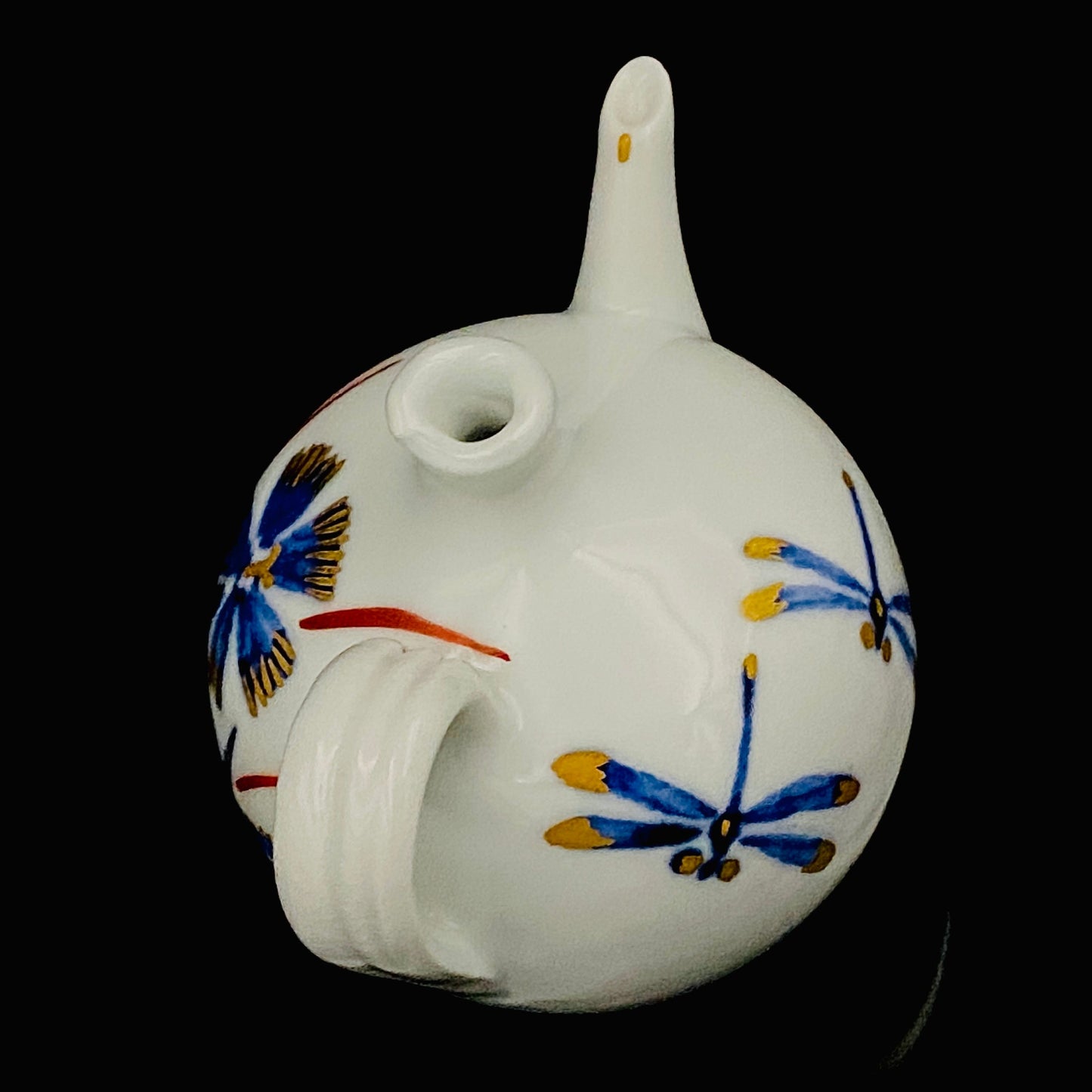 牧勇吉（Maki Yukichi）杰作 青花金彩蜻蛉花纹水注 掌心大小的洋酒用滴水器 #175