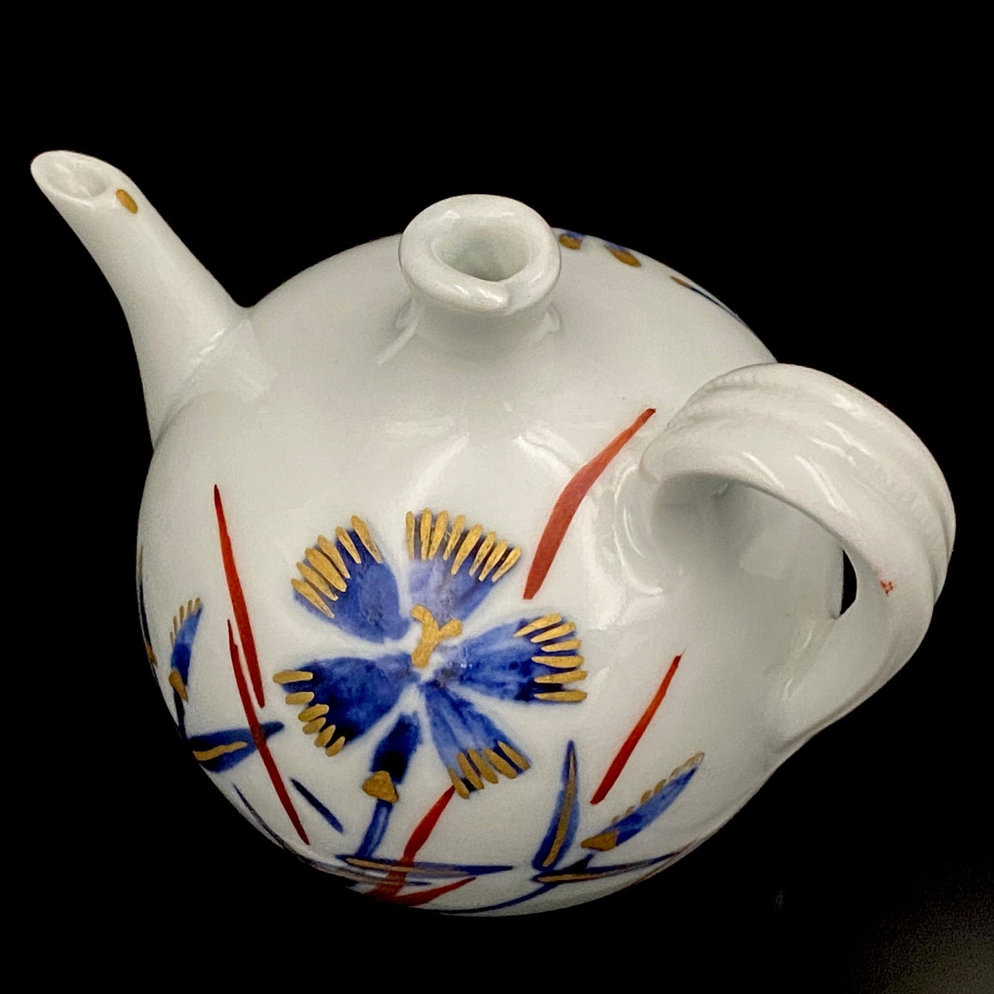 牧勇吉（Maki Yukichi）杰作 青花金彩蜻蛉花纹水注 掌心大小的洋酒用滴水器 #175