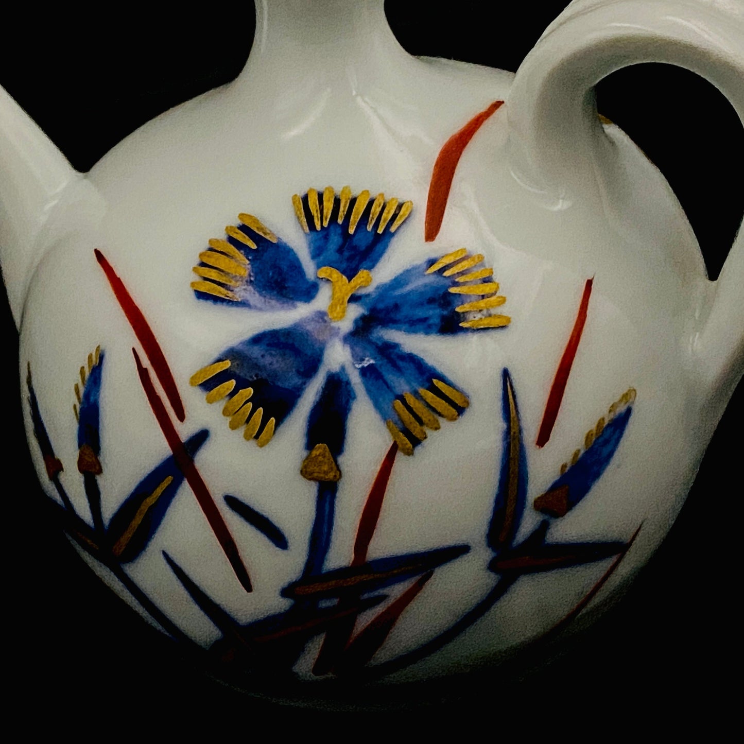 牧勇吉（Maki Yukichi）杰作 青花金彩蜻蛉花纹水注 掌心大小的洋酒用滴水器 #175