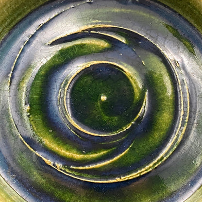 Houston (USA) | Member of the Kokugakai | Mashiko Potter and Pupil of Tatsuzo Shimaoka | Ken Matsuzaki | Plate with Swirl Pattern in Green and Blue Glazes | Dish for Snacks #477
