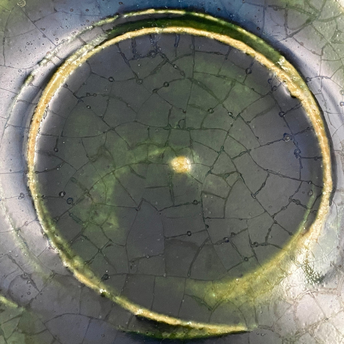 Houston (USA) | Member of the Kokugakai | Mashiko Potter and Pupil of Tatsuzo Shimaoka | Ken Matsuzaki | Plate with Swirl Pattern in Green and Blue Glazes | Dish for Snacks #477