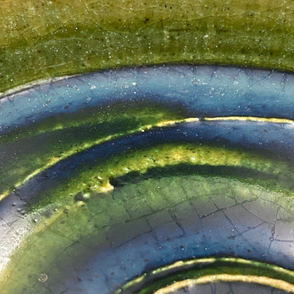 Houston (USA) | Member of the Kokugakai | Mashiko Potter and Pupil of Tatsuzo Shimaoka | Ken Matsuzaki | Plate with Swirl Pattern in Green and Blue Glazes | Dish for Snacks #477