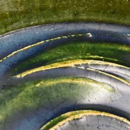 Houston (USA) | Member of the Kokugakai | Mashiko Potter and Pupil of Tatsuzo Shimaoka | Ken Matsuzaki | Plate with Swirl Pattern in Green and Blue Glazes | Dish for Snacks #477
