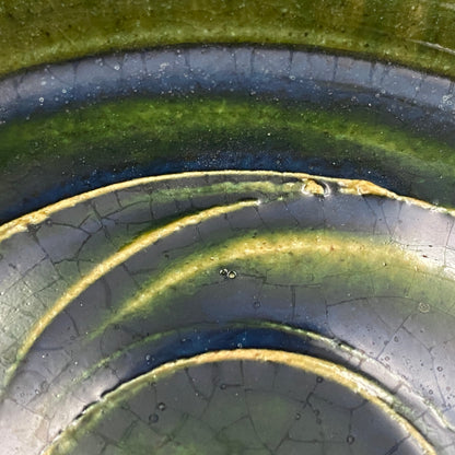 Houston (USA) | Member of the Kokugakai | Mashiko Potter and Pupil of Tatsuzo Shimaoka | Ken Matsuzaki | Plate with Swirl Pattern in Green and Blue Glazes | Dish for Snacks #477
