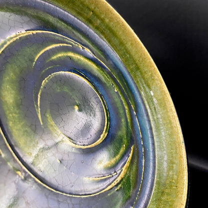 Houston (USA) | Member of the Kokugakai | Mashiko Potter and Pupil of Tatsuzo Shimaoka | Ken Matsuzaki | Plate with Swirl Pattern in Green and Blue Glazes | Dish for Snacks #477