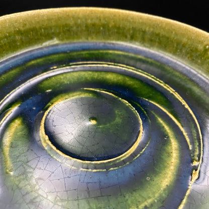 Houston (USA) | Member of the Kokugakai | Mashiko Potter and Pupil of Tatsuzo Shimaoka | Ken Matsuzaki | Plate with Swirl Pattern in Green and Blue Glazes | Dish for Snacks #477